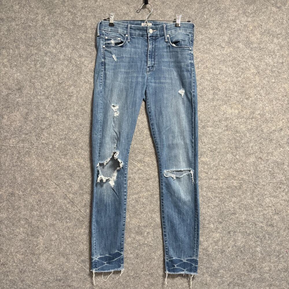 Mother Jeans Womens Size 27 Blue Looker Ankle Fray Distressed‎ Ripped Raw Hem